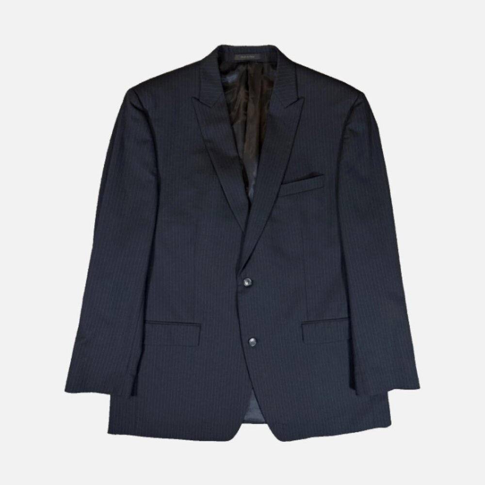 Calvin Klein Black Pinstripe Wool Blend Suit Jacket 46R